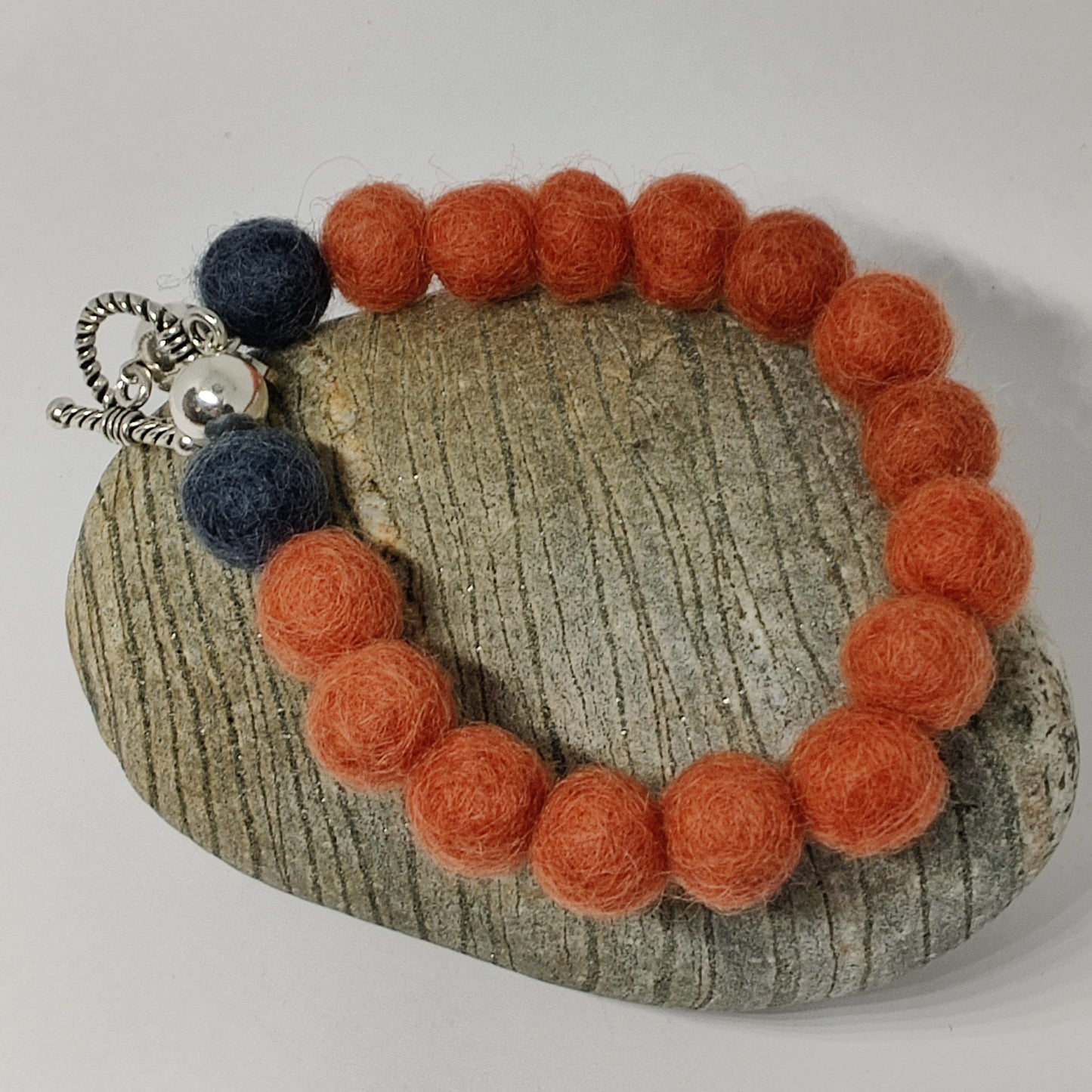 Coral and Charcoal Woollen Caviar Sterling Silver Bracelet