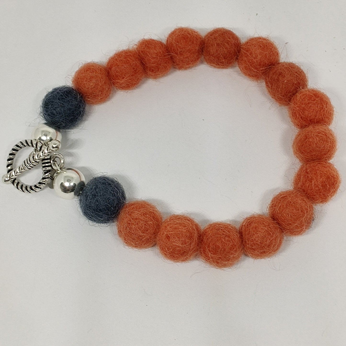 Coral and Charcoal Woollen Caviar Sterling Silver Bracelet