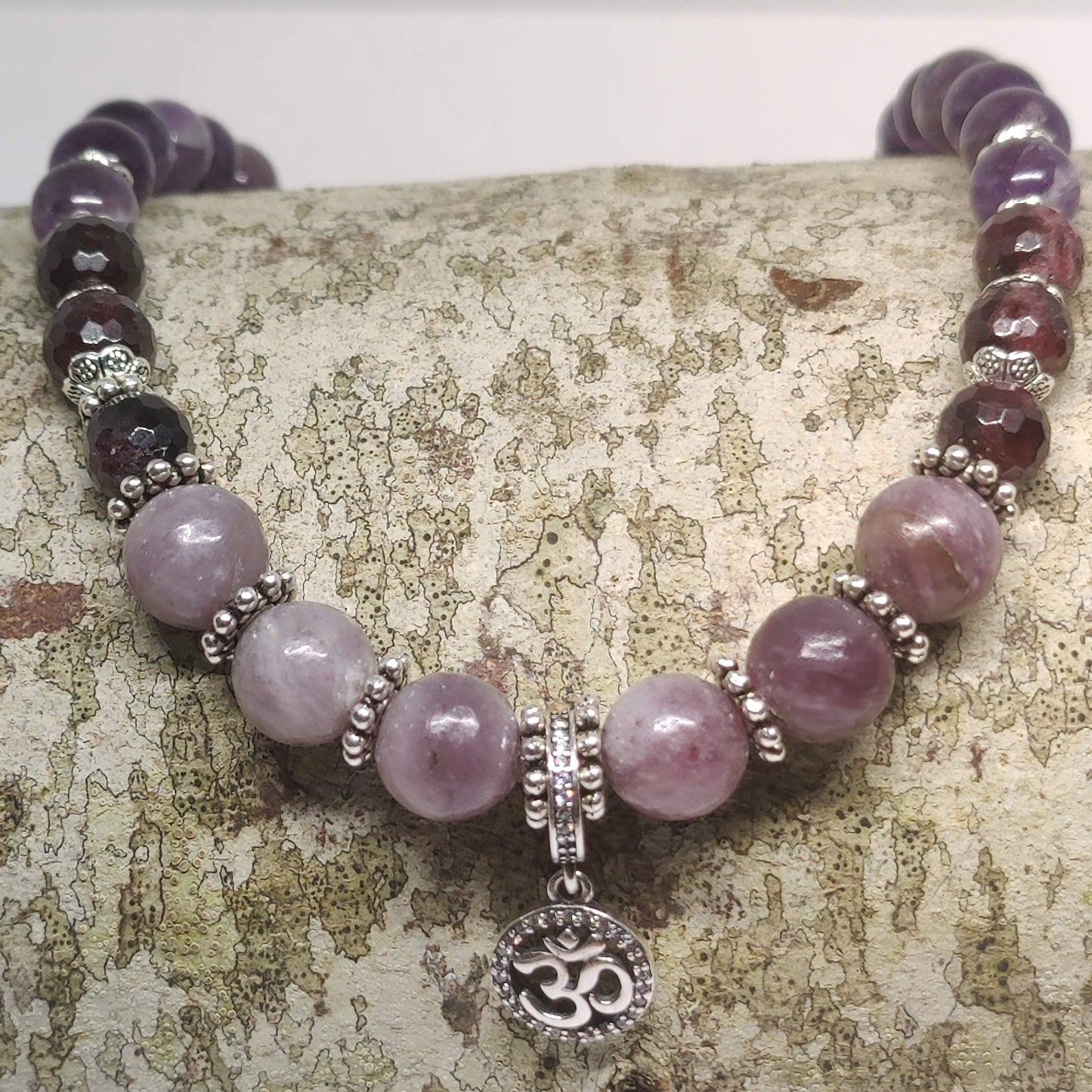 Sterling Silver Om Gemstone Necklace