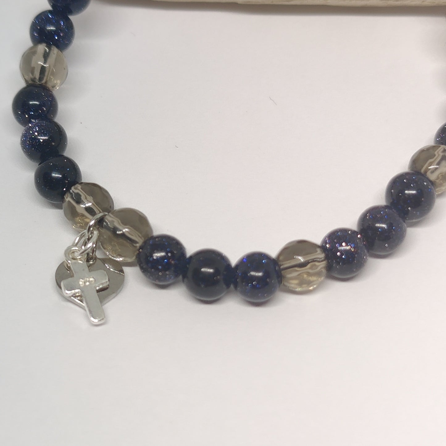 Smoky Quartz and Sandstone, Sterling Silver with a small Cross Charm