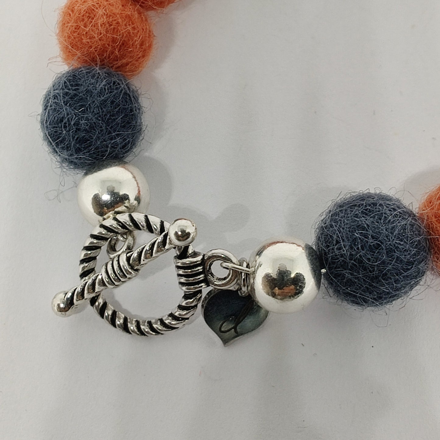 Coral and Charcoal Woollen Caviar Sterling Silver Bracelet