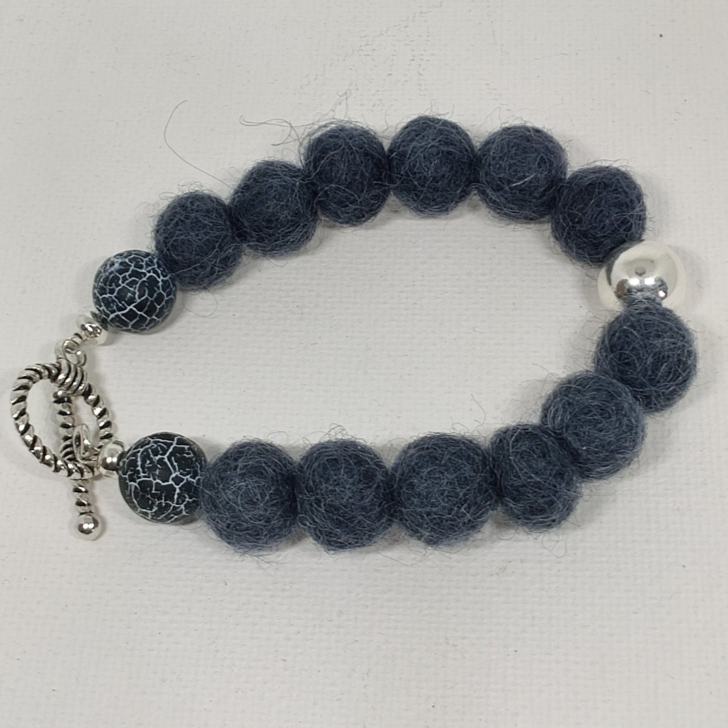 Carcoal/Blue Woollen Caviar Sterling Silver Bracelet