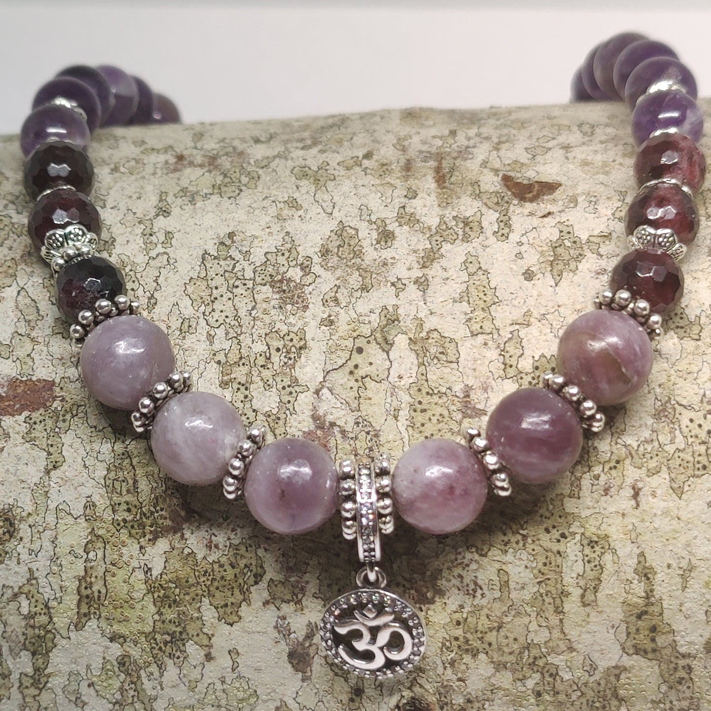 Sterling Silver Om Gemstone Necklace