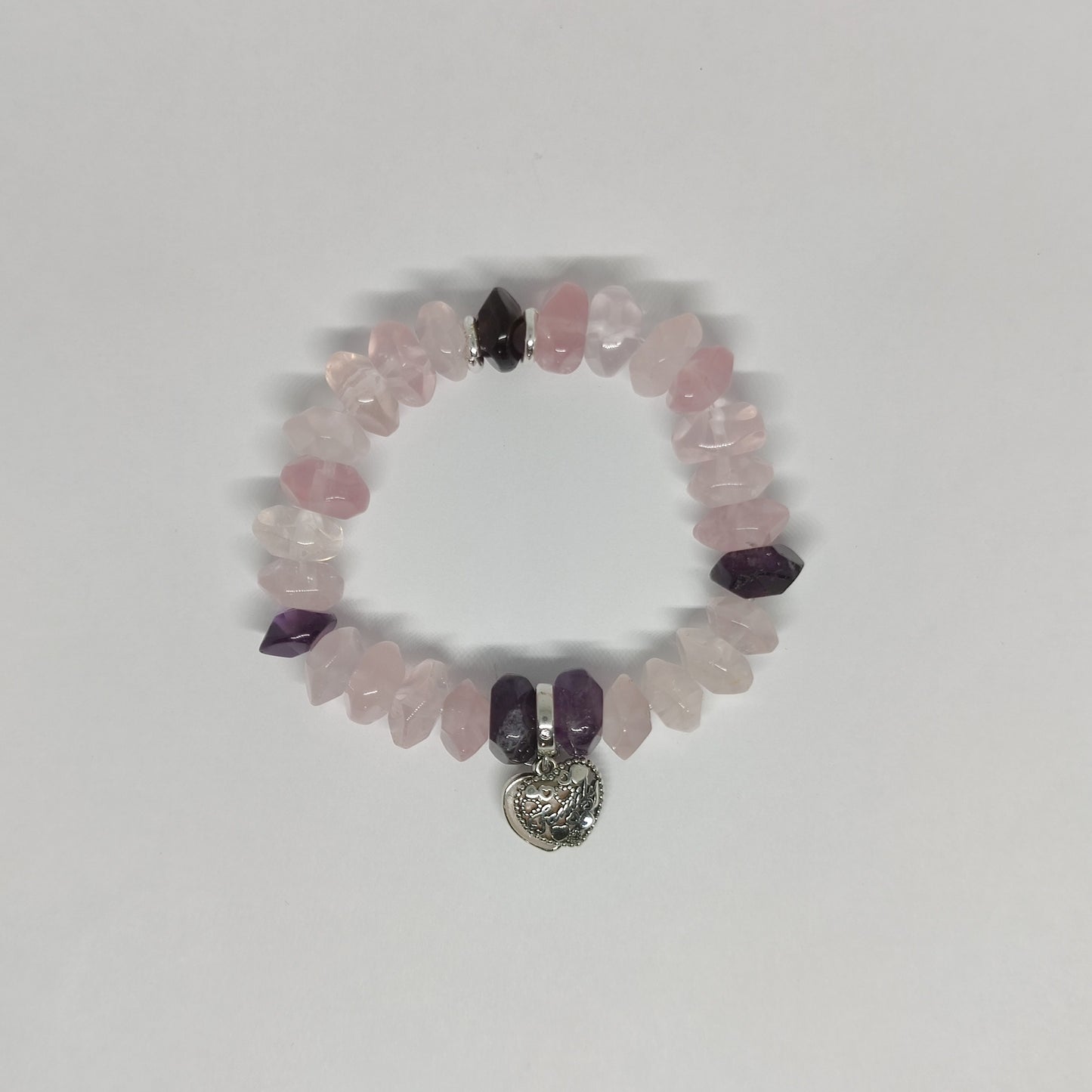 Amythest, Rose Quartz and Family Sterling Silver Bracelet