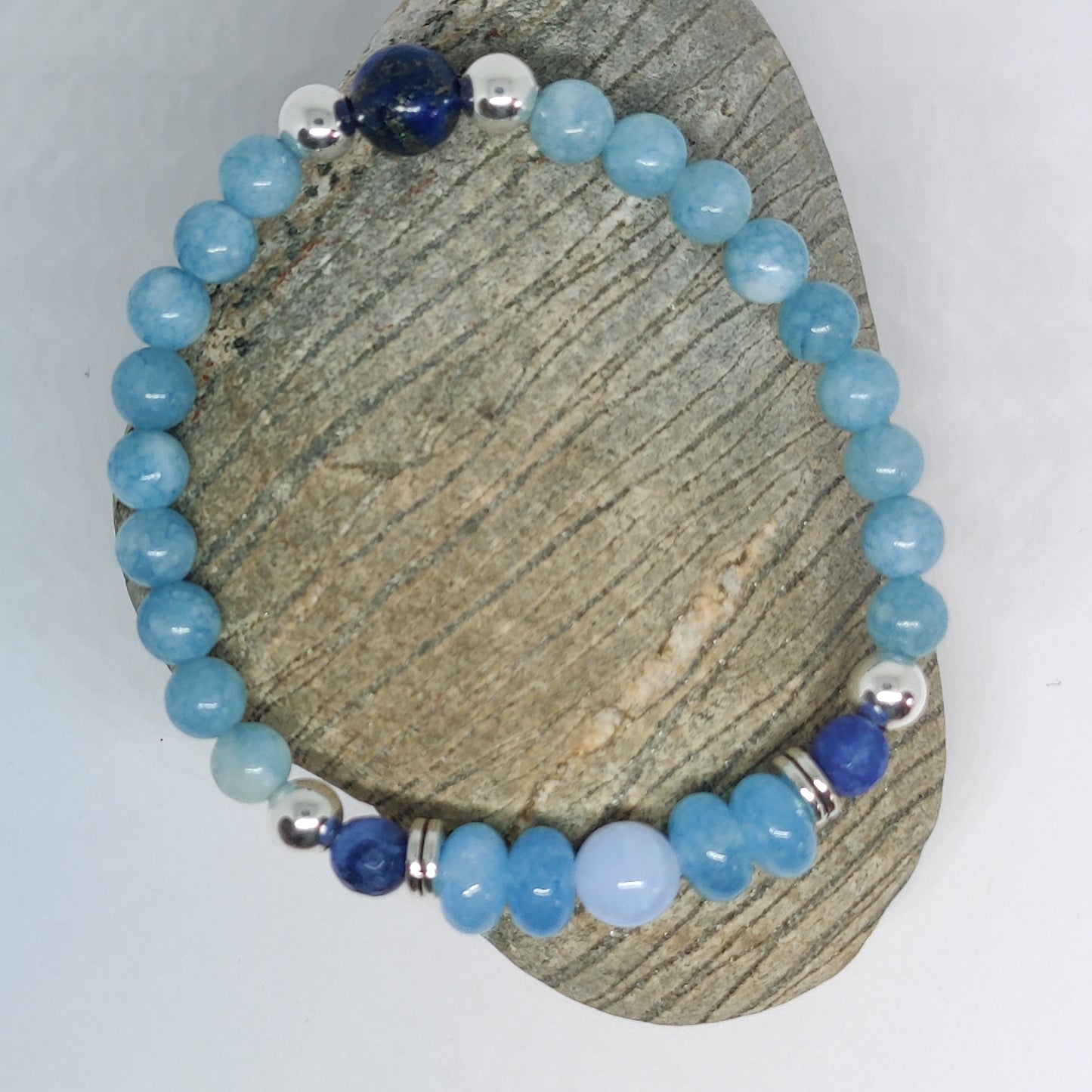 Aquamarine, Lapis Lazuli and Chalcedony Bracelet