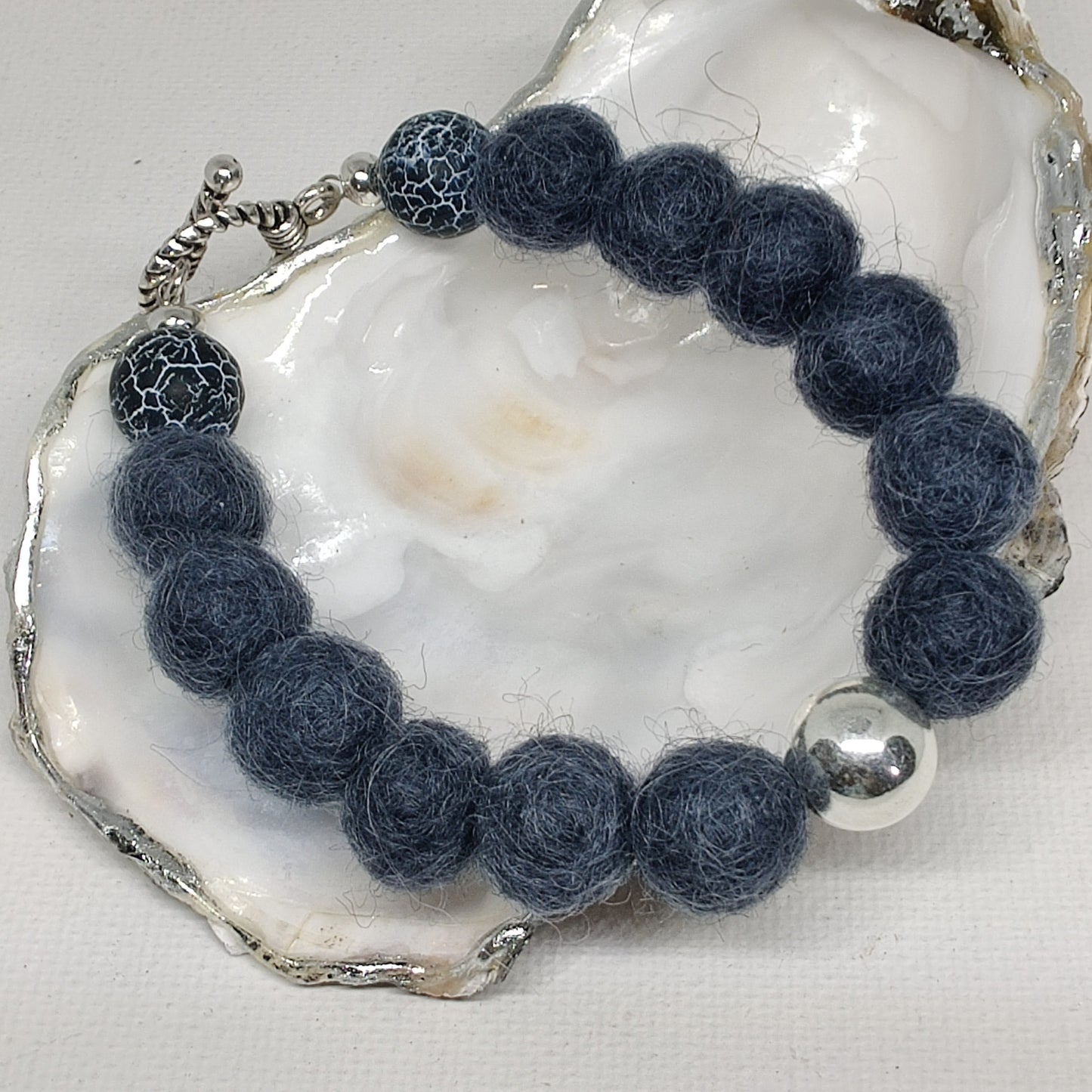 Carcoal/Blue Woollen Caviar Sterling Silver Bracelet