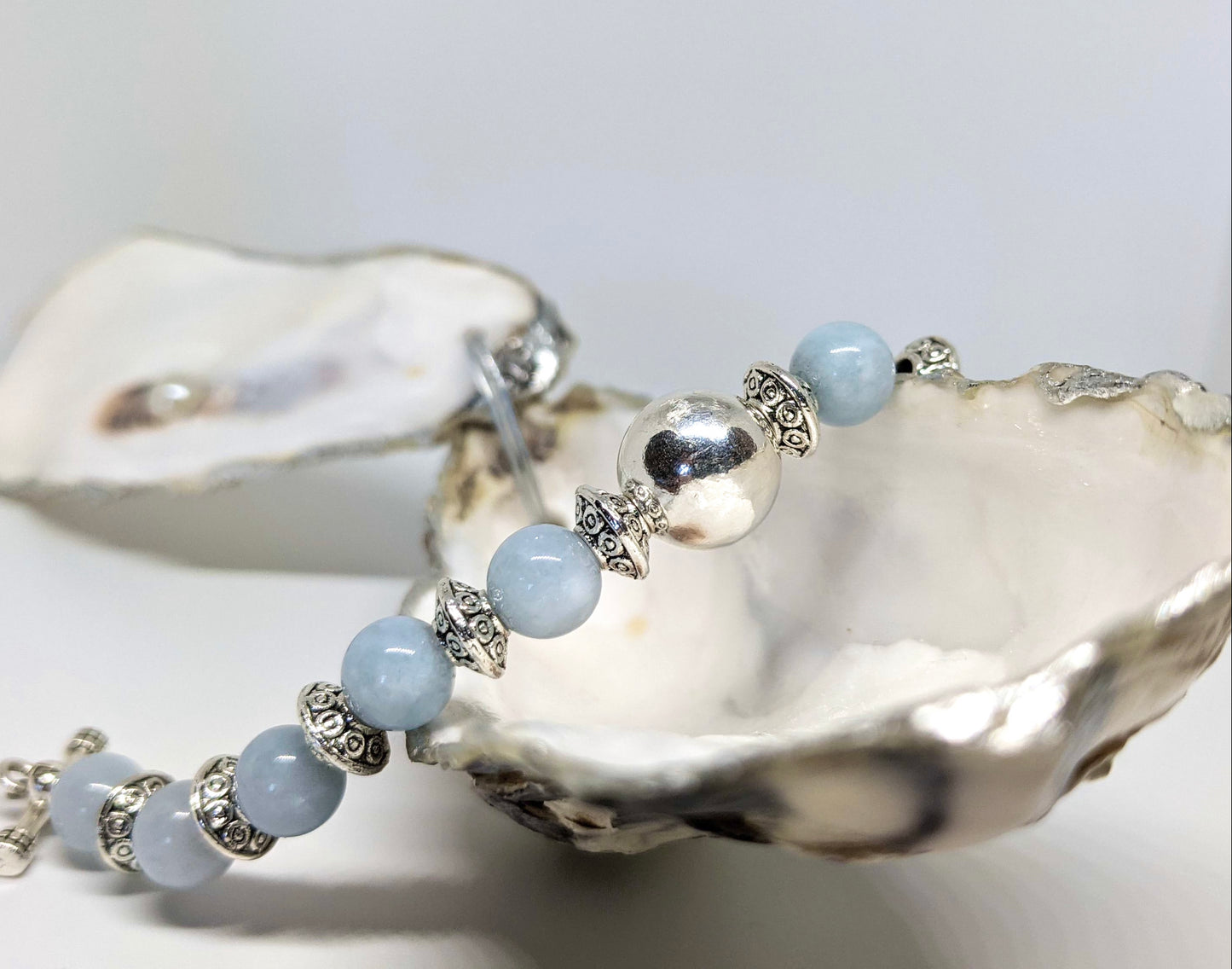 Blue Aquamarine Gemstone Sterling Silver Ball Bracelet