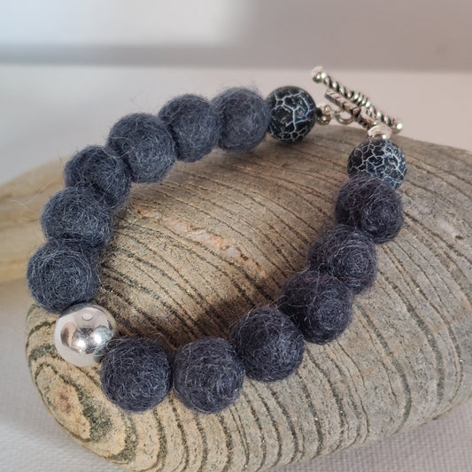Carcoal/Blue Woollen Caviar Sterling Silver Bracelet