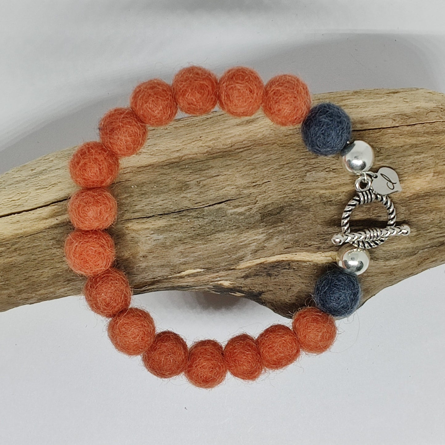 Coral and Charcoal Woollen Caviar Sterling Silver Bracelet
