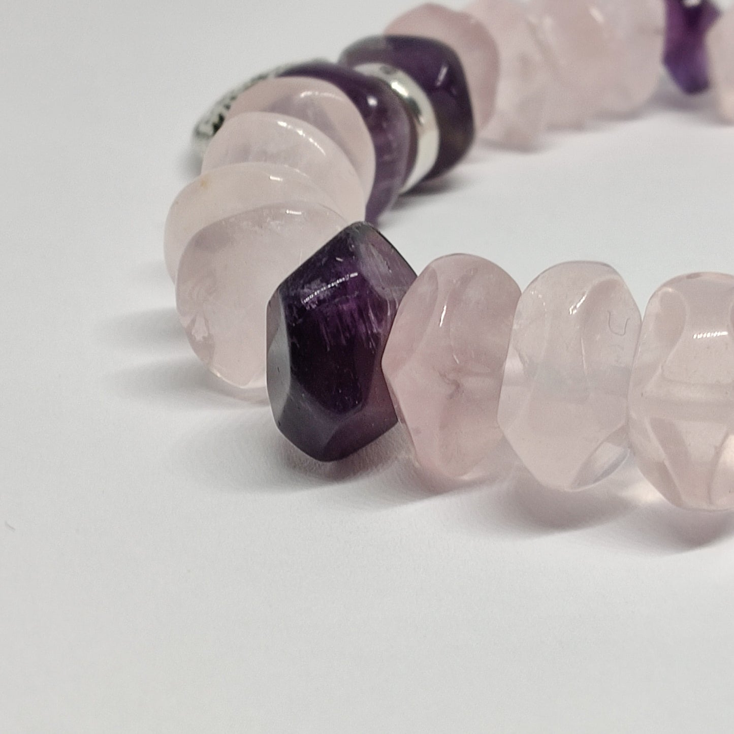 Amythest, Rose Quartz and Family Sterling Silver Bracelet