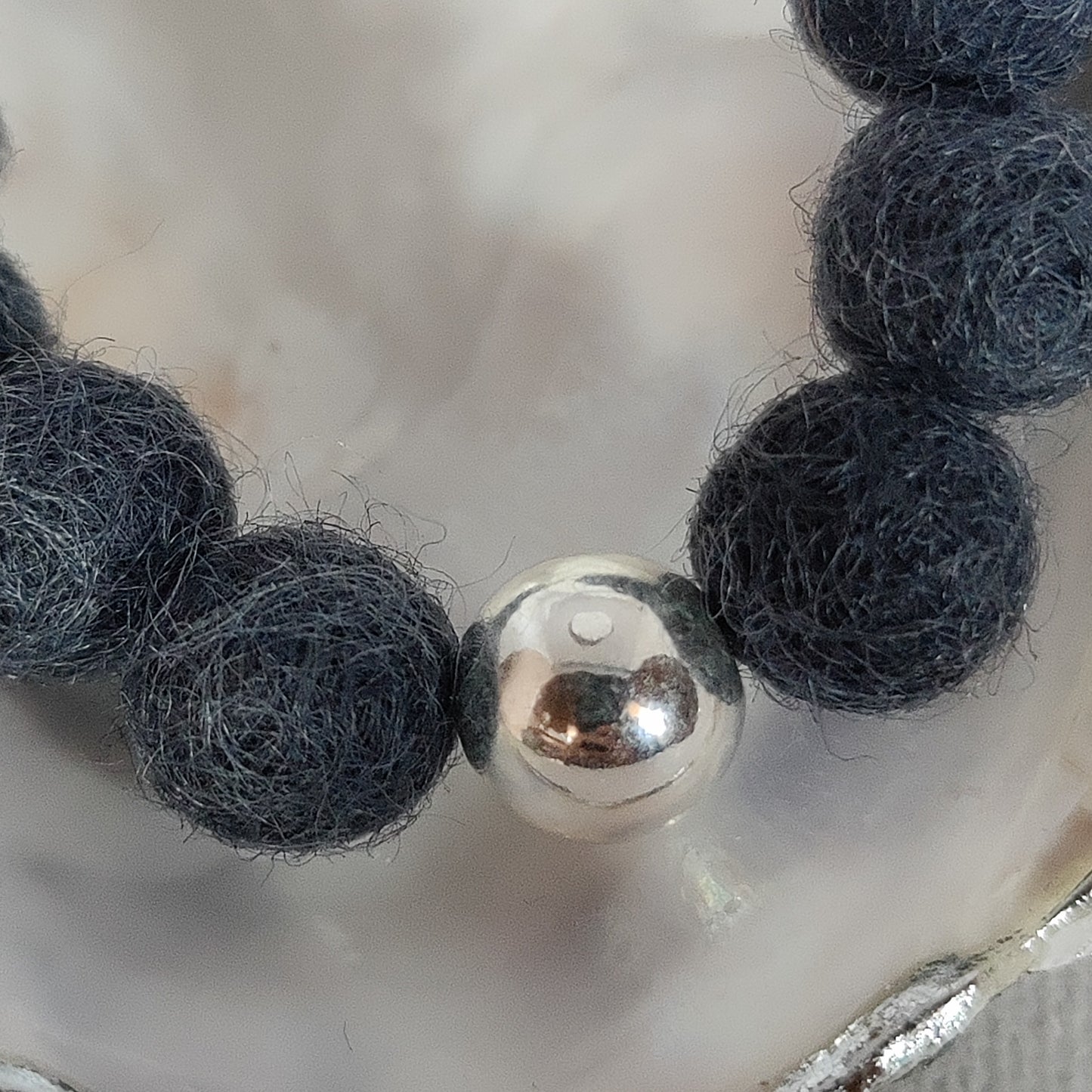Carcoal/Blue Woollen Caviar Sterling Silver Bracelet