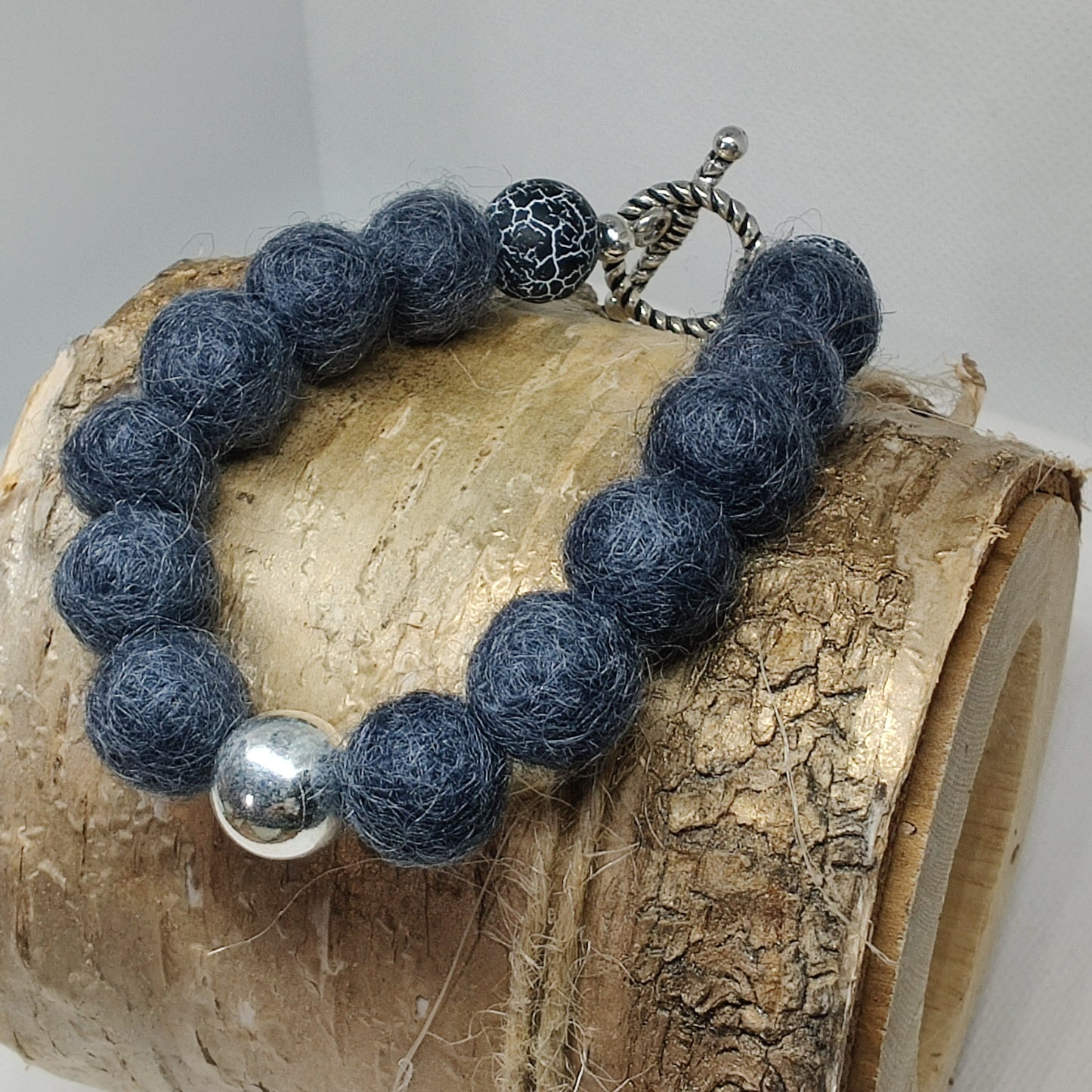 Carcoal/Blue Woollen Caviar Sterling Silver Bracelet