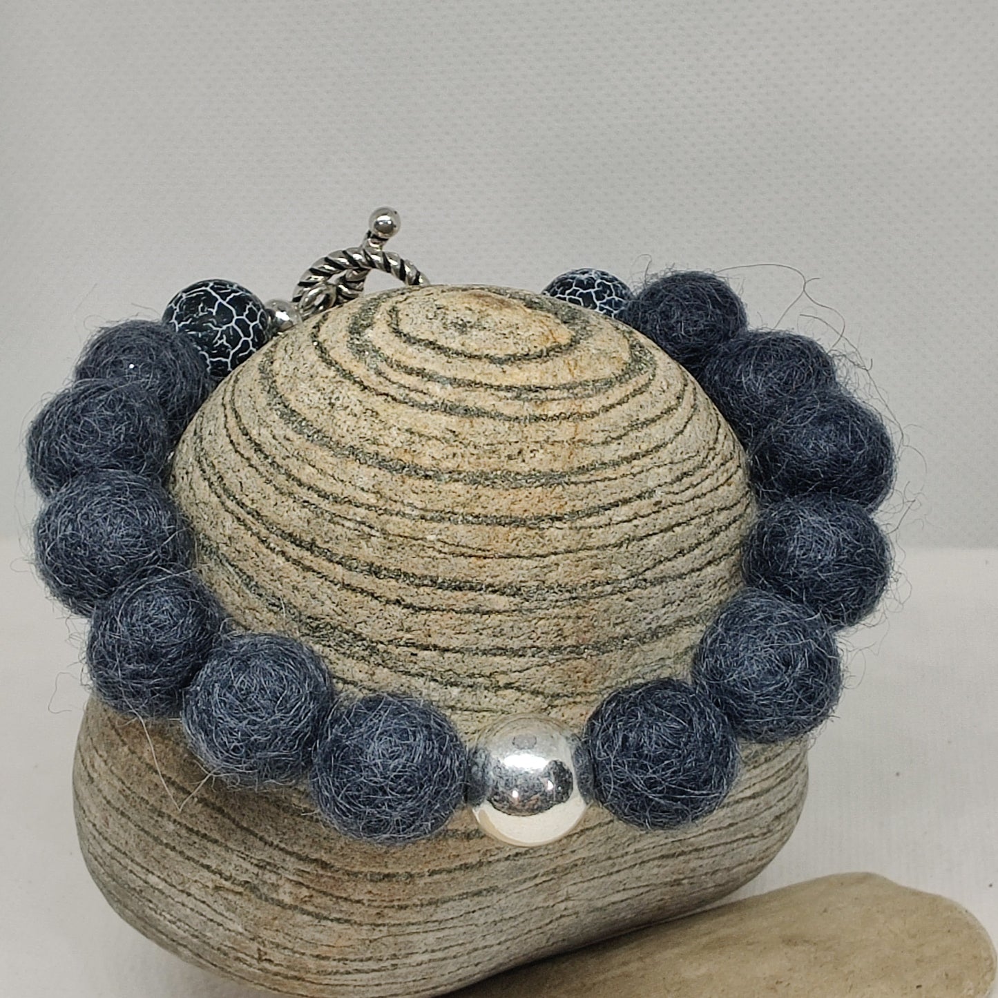 Carcoal/Blue Woollen Caviar Sterling Silver Bracelet