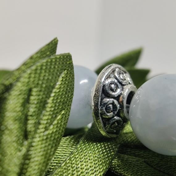 Blue Aquamarine Gemstone Sterling Silver Ball Bracelet