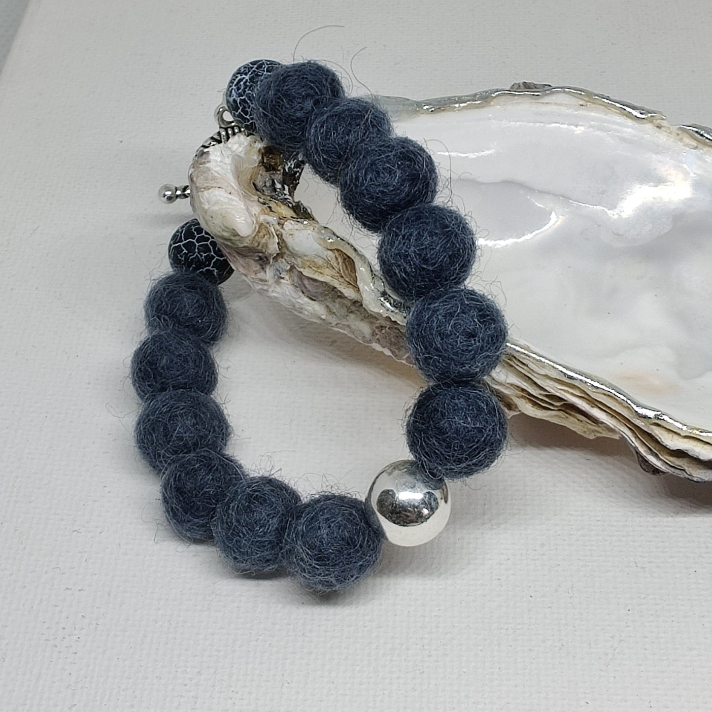Carcoal/Blue Woollen Caviar Sterling Silver Bracelet