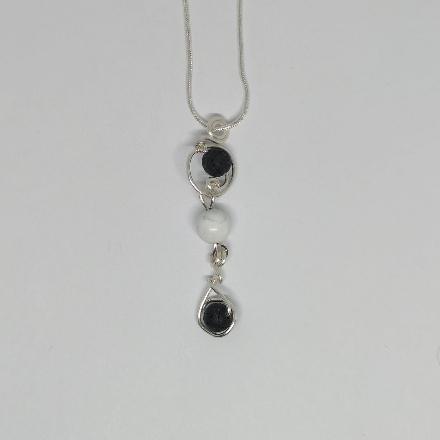 Wire Wrapped Sodalite and Lava Bead Sterling Silver Gemstone Necklace