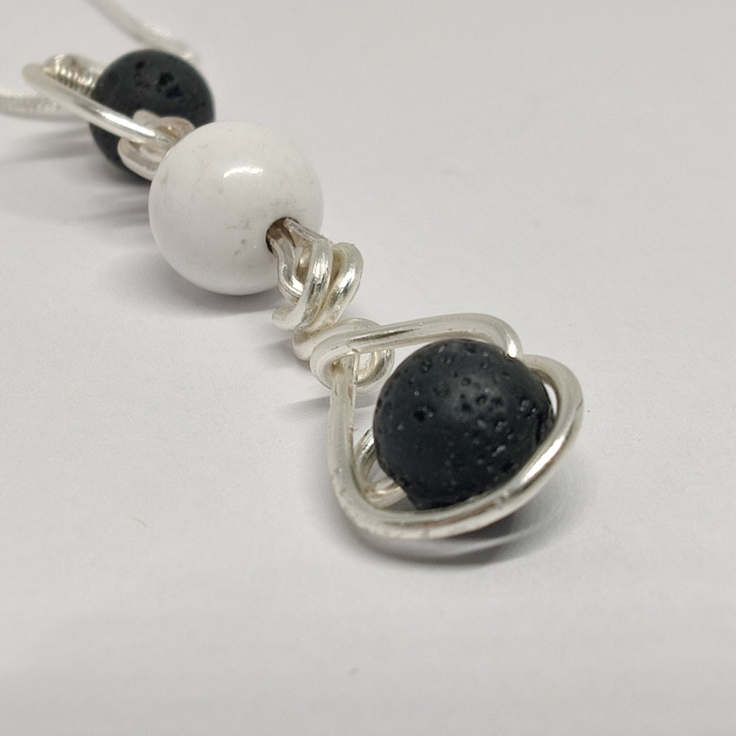 Wire Wrapped Sodalite and Lava Bead Sterling Silver Gemstone Necklace