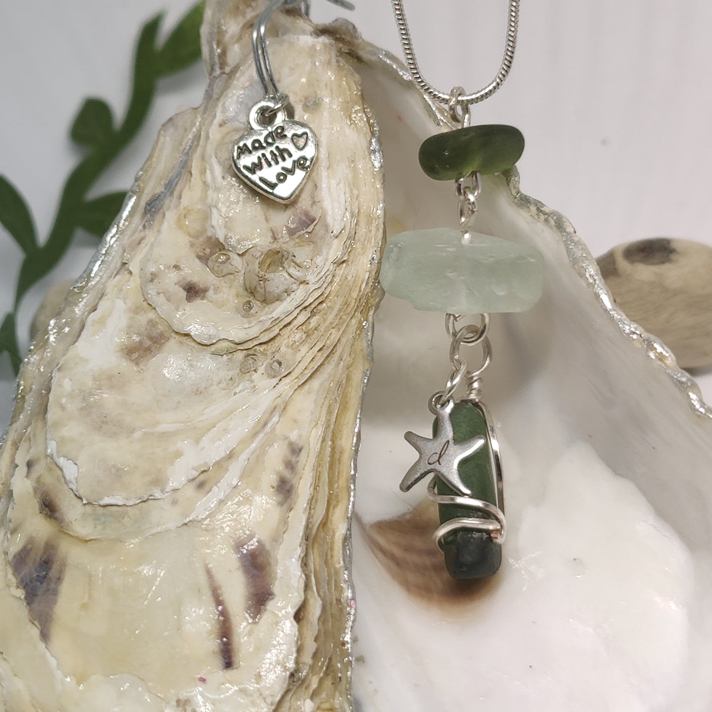 Ice Blue and Green Sea Glass Necklace