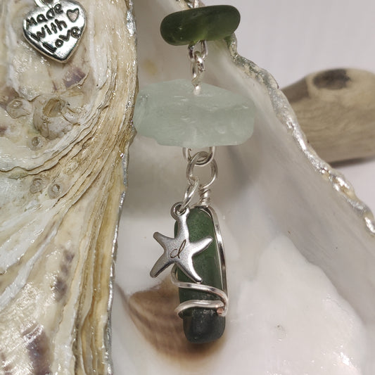Ice Blue and Green Sea Glass Necklace