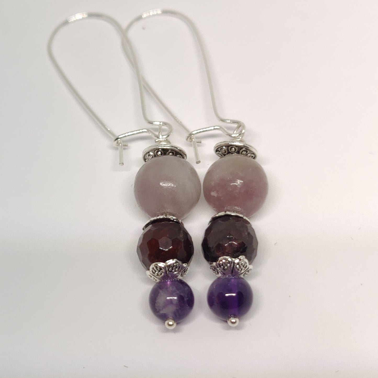 Lepidolite, Garnet and Amythest Sterling Earrings