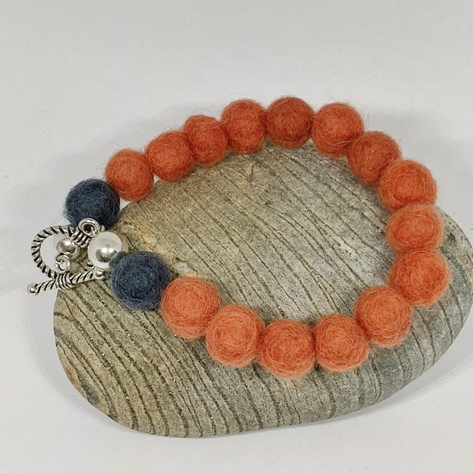 Coral and Charcoal Woollen Caviar Sterling Silver Bracelet