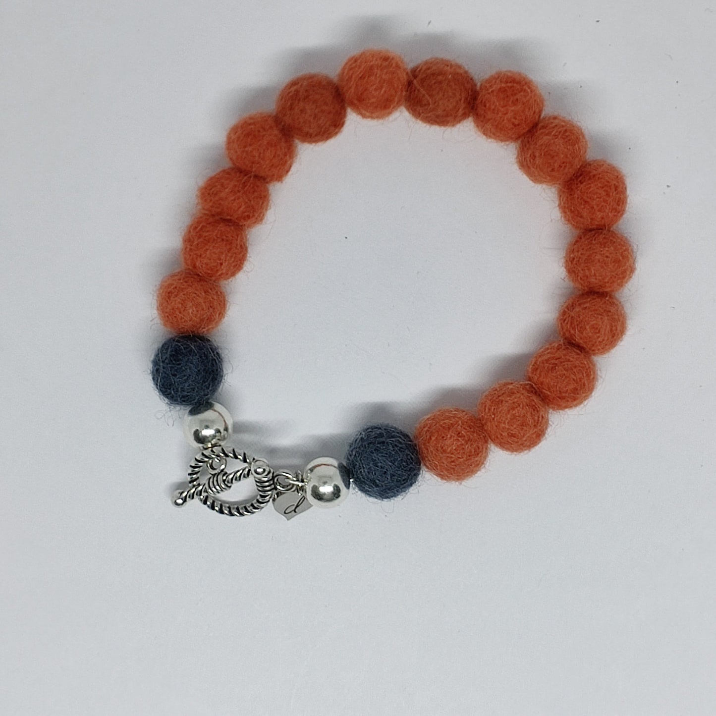 Coral and Charcoal Woollen Caviar Sterling Silver Bracelet