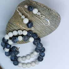 Load image into Gallery viewer, Blue Agate and Howlite Gemstone Wrapped Bracelet &amp; Sterling Silver Earrings (Sold Separately)
