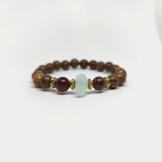 Ice Aqua Sea Glass Sea and Wooden Poppy Jasper Bracelet