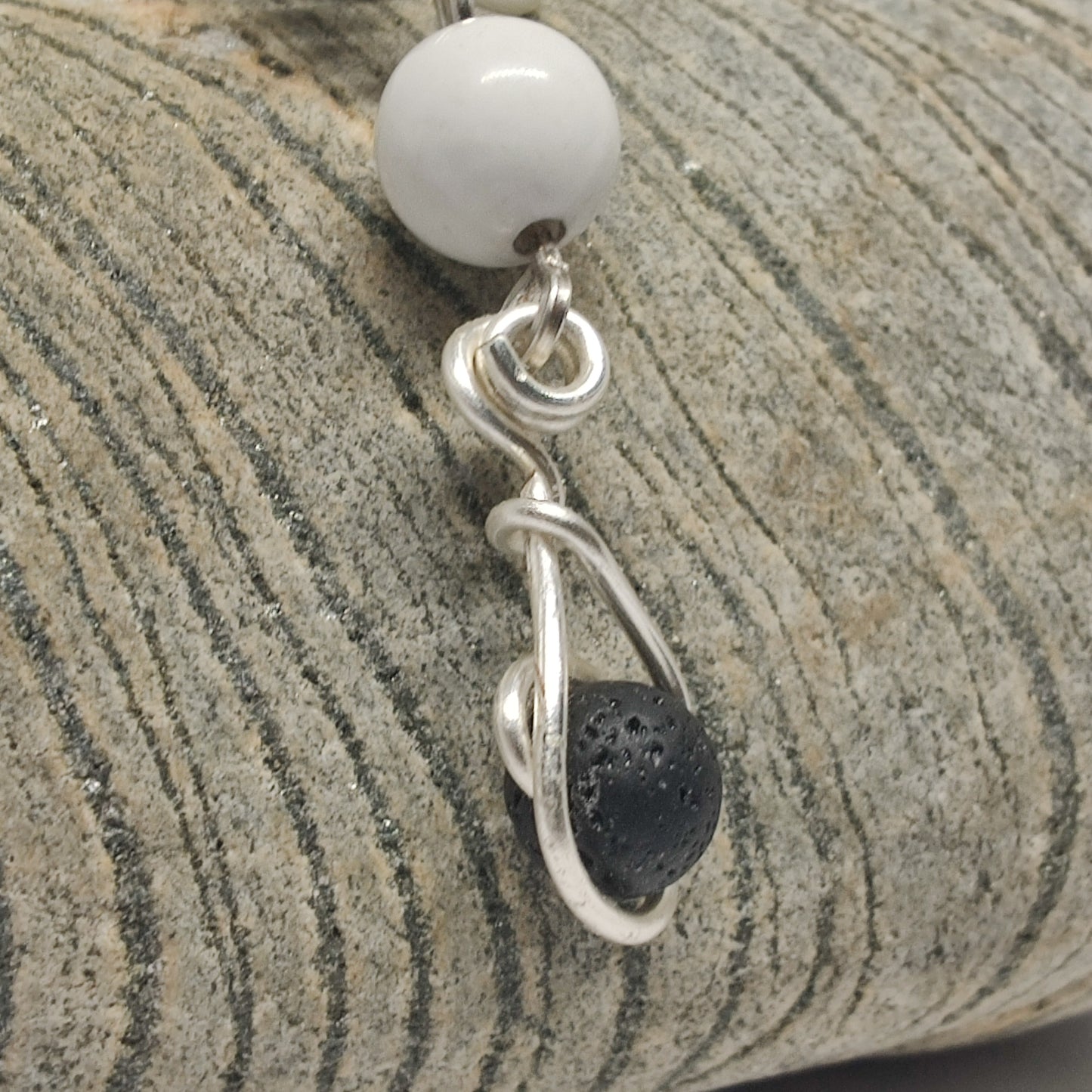 Wire Wrapped Sodalite and Lava Bead Sterling Silver Gemstone Necklace