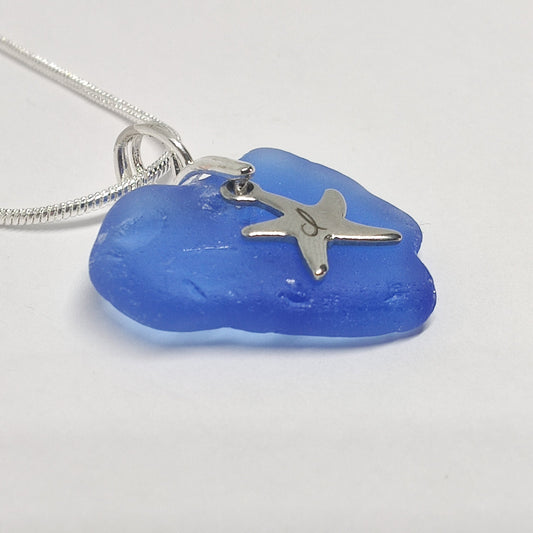 Light Colbolt Blue and Sea Glass Sterling Silver Necklace