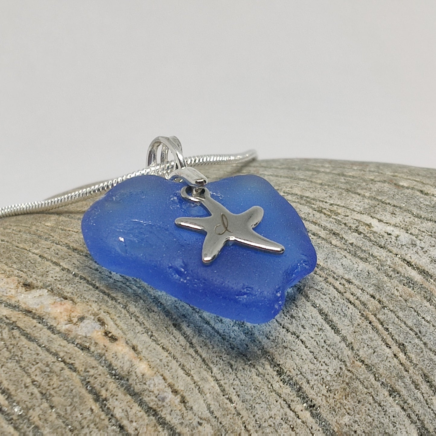 Light Colbolt Blue and Sea Glass Sterling Silver Necklace