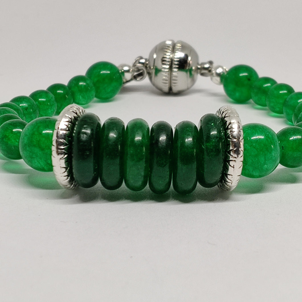 Dark Green Jade and Agate Bracelet