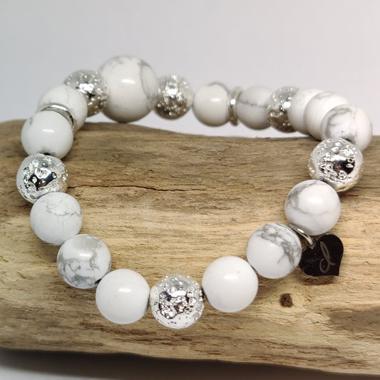 Howlite and Silver Lava Beads