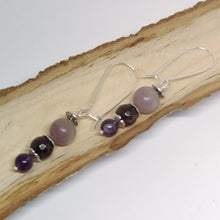 Load image into Gallery viewer, Lepidolite, Garnet and Amythest Sterling Earrings
