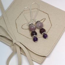 Load image into Gallery viewer, Lepidolite, Garnet and Amythest Sterling Earrings
