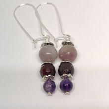 Load image into Gallery viewer, Lepidolite, Garnet and Amythest Sterling Earrings
