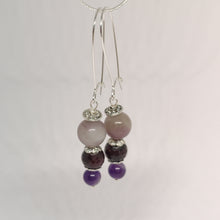 Load image into Gallery viewer, Lepidolite, Garnet and Amythest Sterling Earrings
